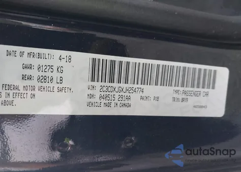 2018 Dodge Charger Gt из США, поврежденный, VIN 2C3CDXJGXJH254774